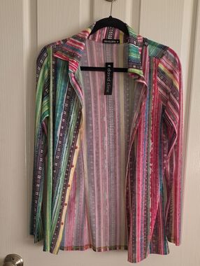 David Cline NWT Striped Shirt in Pink, Green, Blue and Yellow Medium